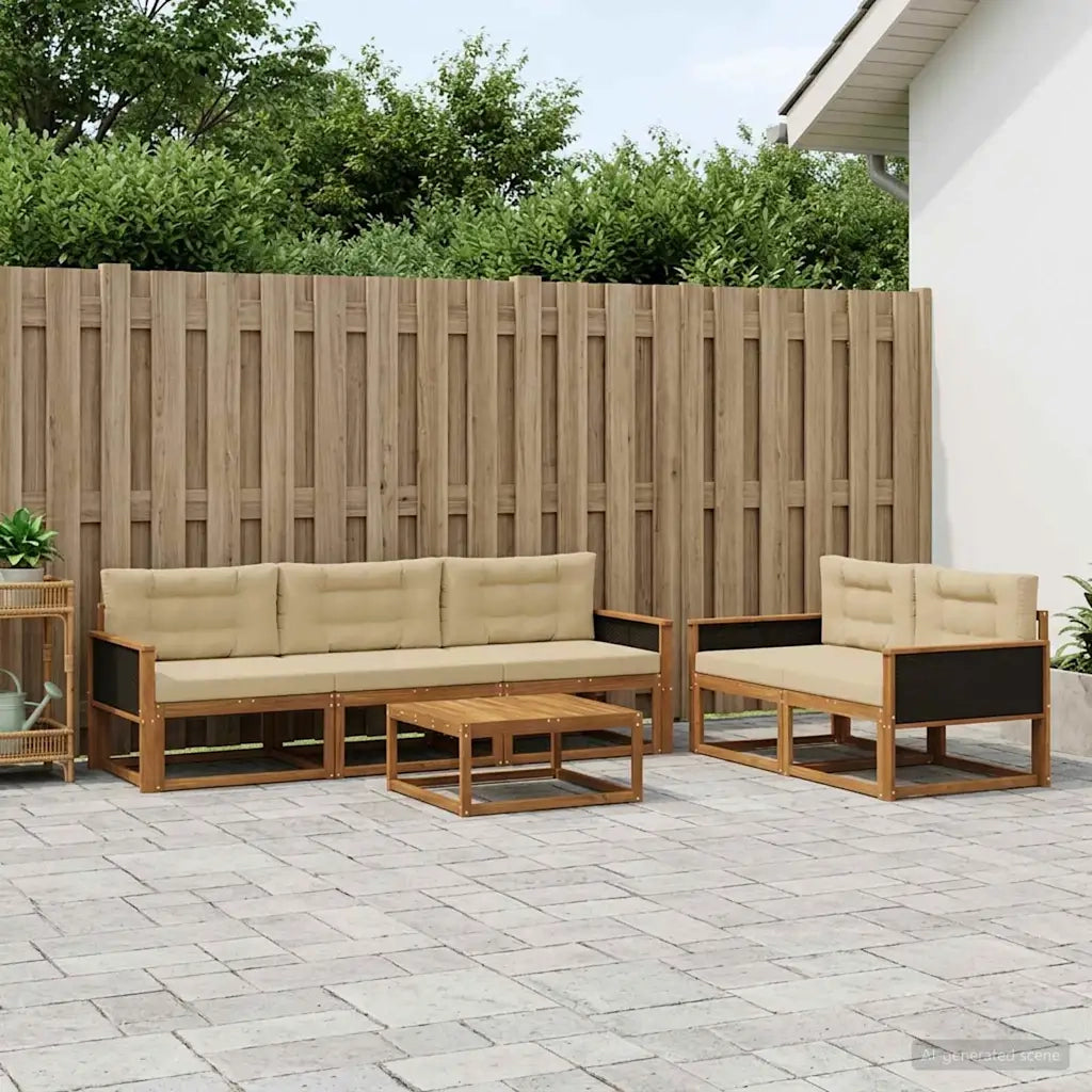 Set di divani da esterno con cuscino 6 pcs Naturale e Beige 3382336