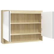 Mobiletto con specchio da bagno 80 x 15 x 60 cm bianco e rovere MDF 02_0006716