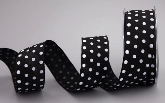 Decorazione a punti nero-bianco 20 m x 40 mm - Rotolo di nastro di regalo a filo 4 cm - Polka dotty a strisce - Pasqua festa di compleanno - Nastro con bordo a filo per bambini