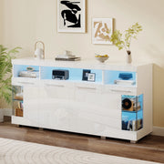 Tavolino laterale con LED - Zephmum - 140x40x70cm - Bianco - Lucido, vetro temperato, 3 ripiani