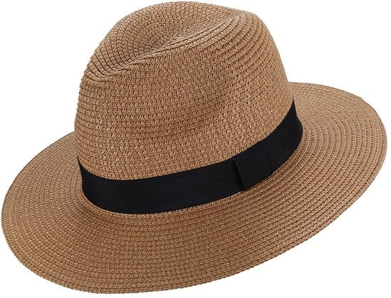 Cappello Solido Panama con Altezza di Fiocchetto - Stro - Larga Cintura - Cappello d'Estate per Uomo - Tempo Libero - Sport - Cinturino con Rips