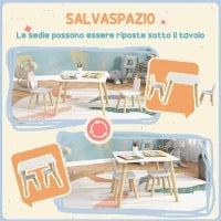 Set Tavolo e 2 Sedie per Bambini con Schienale a Orecchie di Coniglio, Età 3-6 Anni, Bianco