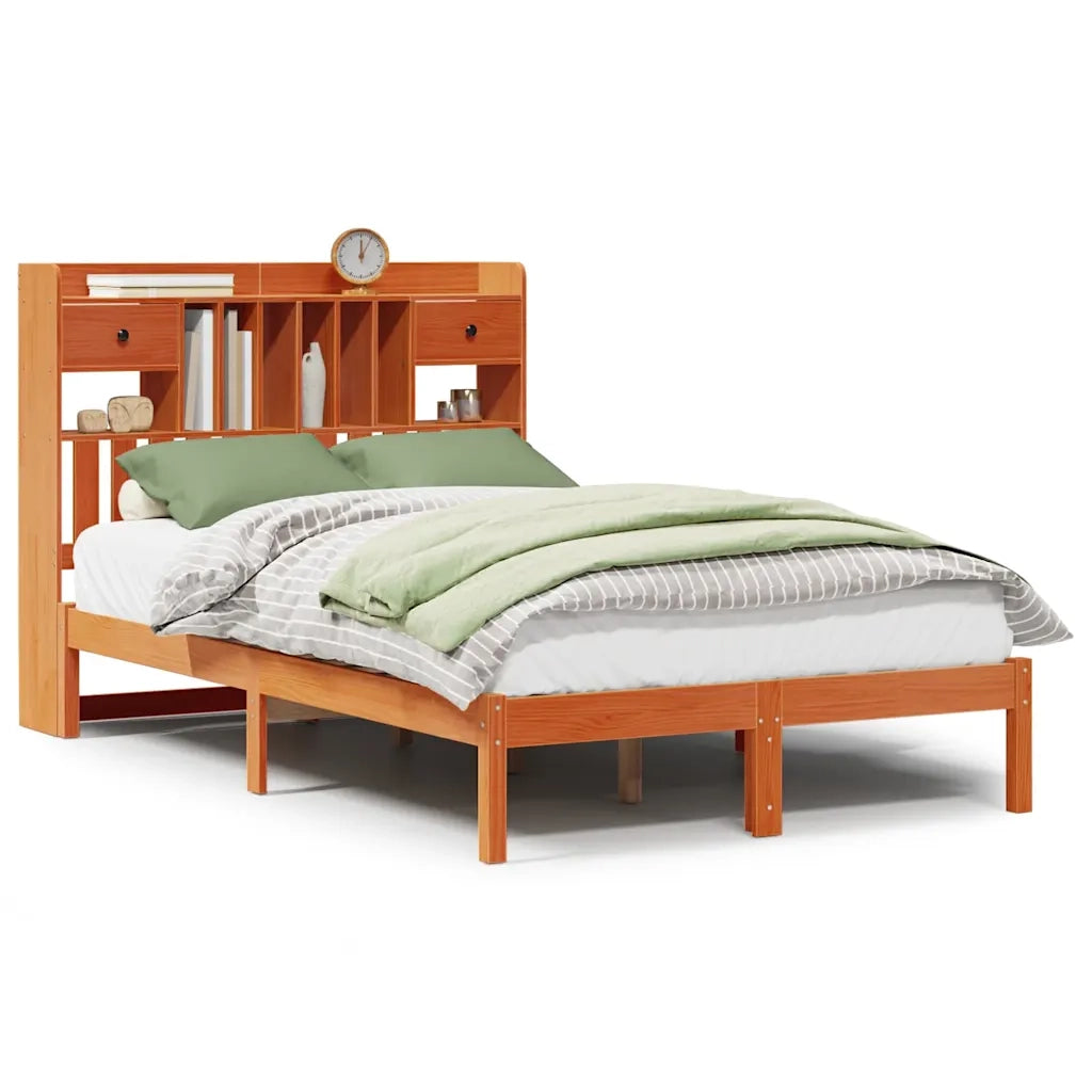 Letto Libreria senza Materasso Marrone Cera 135x190 cm in Pino 3321639