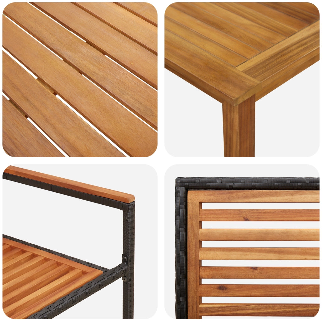 Set da pranzo da giardino  3 pezzi Nero Polyrattan Acacia