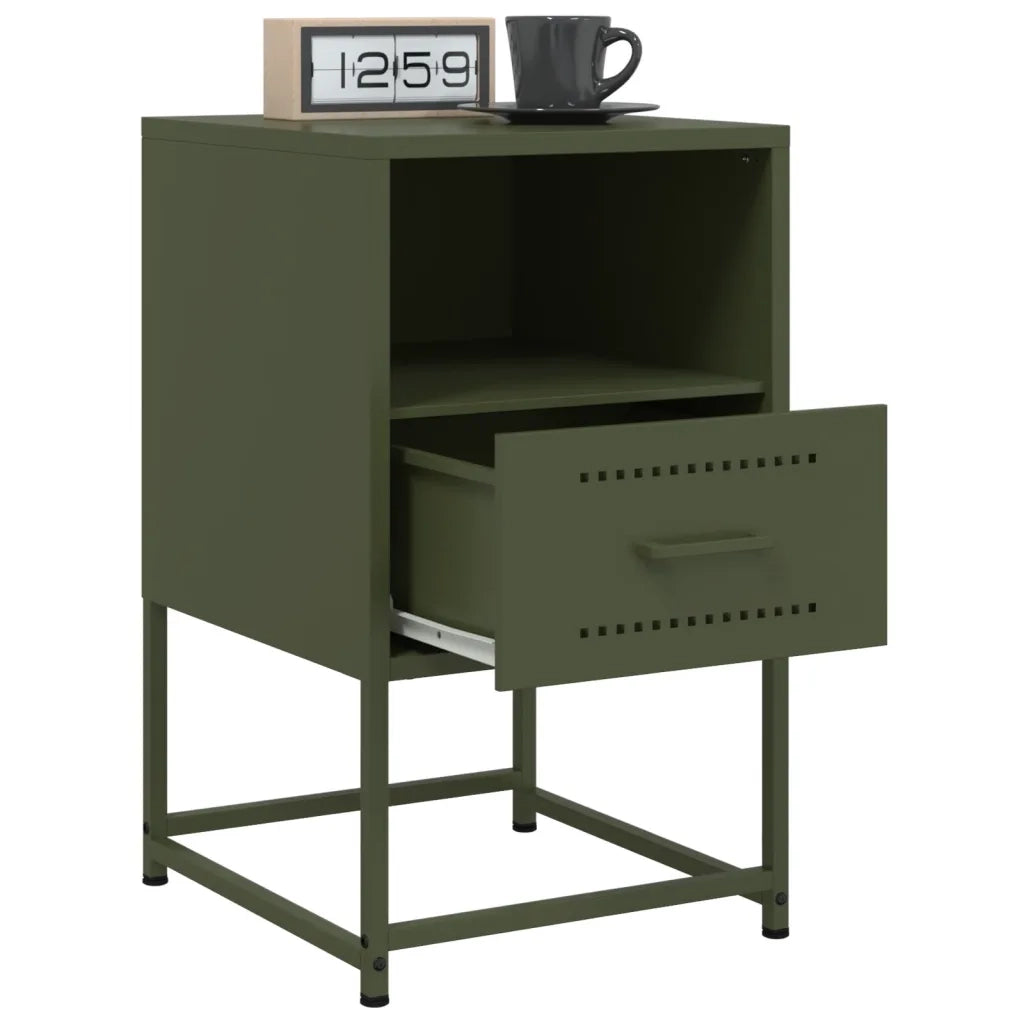Comodino-Tavolino da notte Verde Oliva 36x39x60,5 cm in Acciaio 529352
