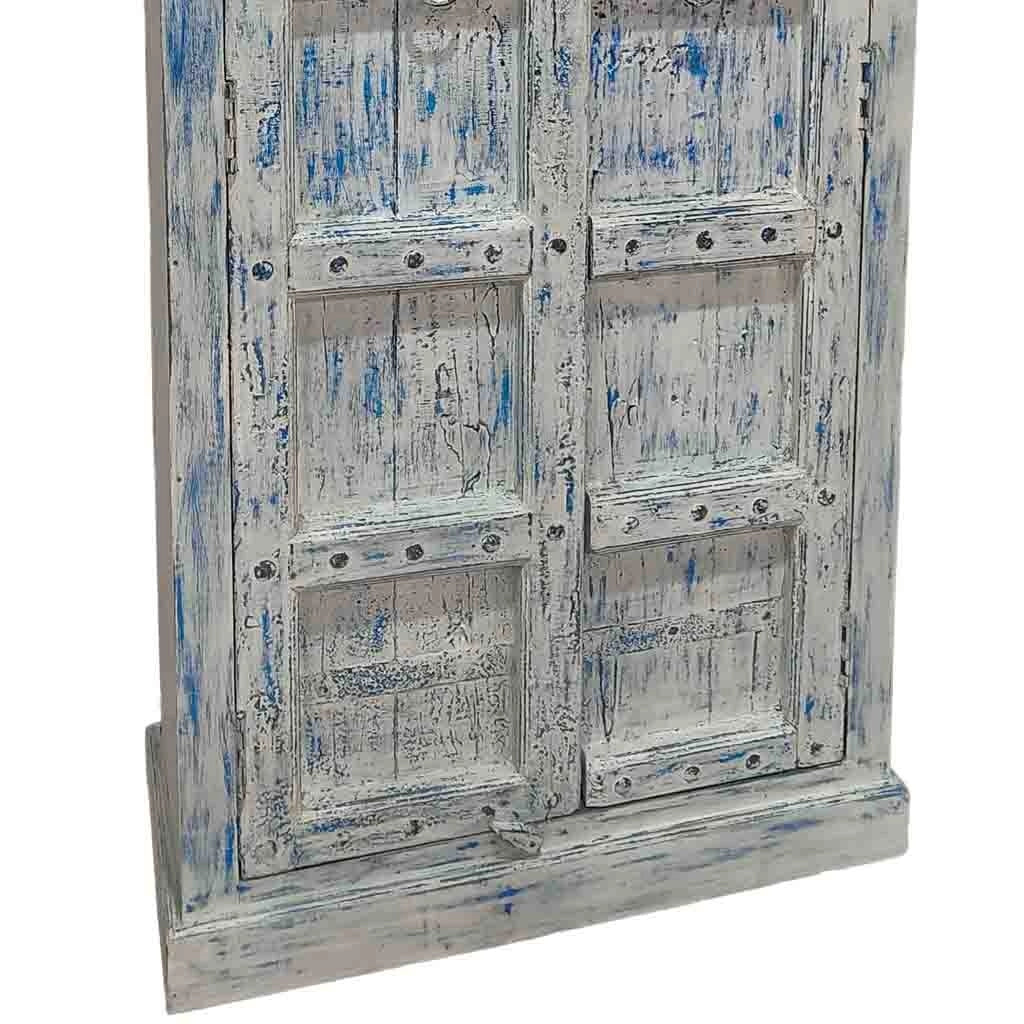 Credenziale artigianale in legno blu 96x42x206h cm
