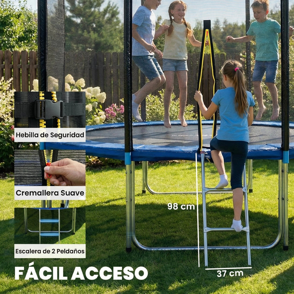 Trampolino Esterno per Bambini con Rete di Sicurezza e Scala ¨C Zephmum ¨C ?366 cm Blu