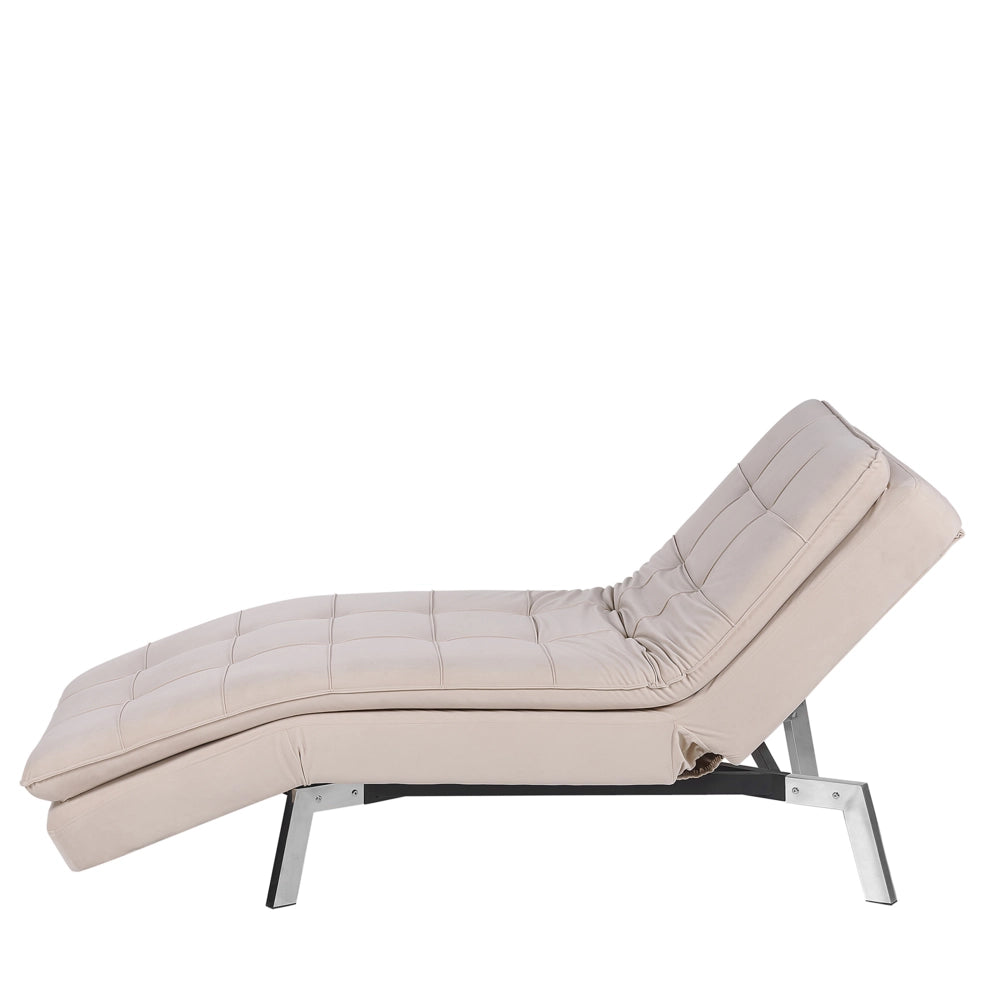 Chaise longue Velluto Beige capitonnè Schienale e Gambe Regolabili Modern Glam