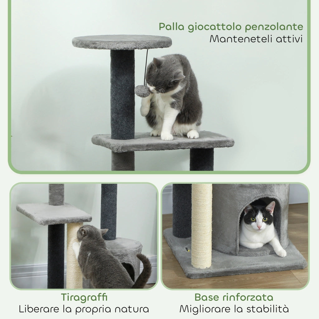 Albero per Gatti Multilivello con Tiragraffi Sisal e Casetta ¨C Zephmum ¨C Grigio 103 cm