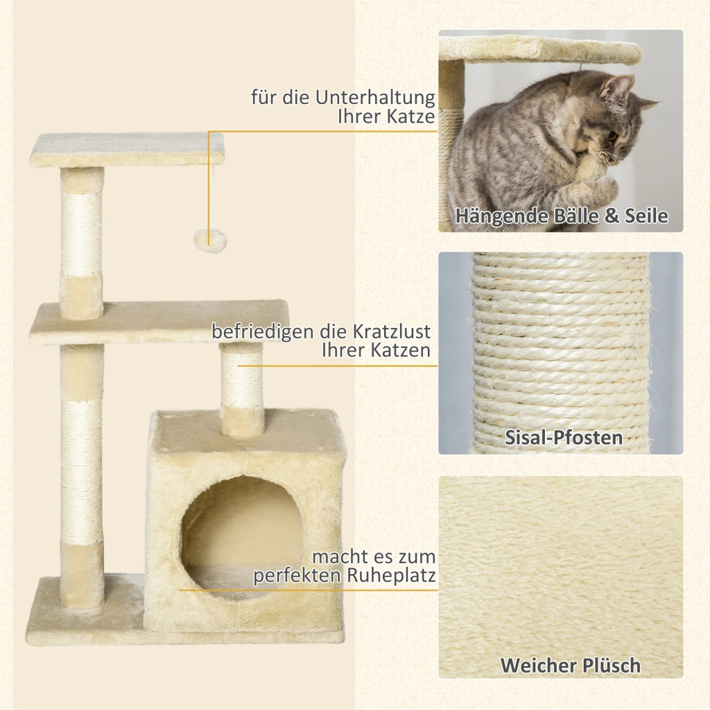 Albero per gatti con sisal e giocattolo ¨C zephmum ¨C beige 50x30x81.5 cm