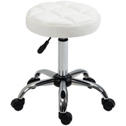 Sgabello con ruote, sgabello girevole regolabile in altezza per ufficio e salone, similpelle bianca ?35,5 x 51-67 cm