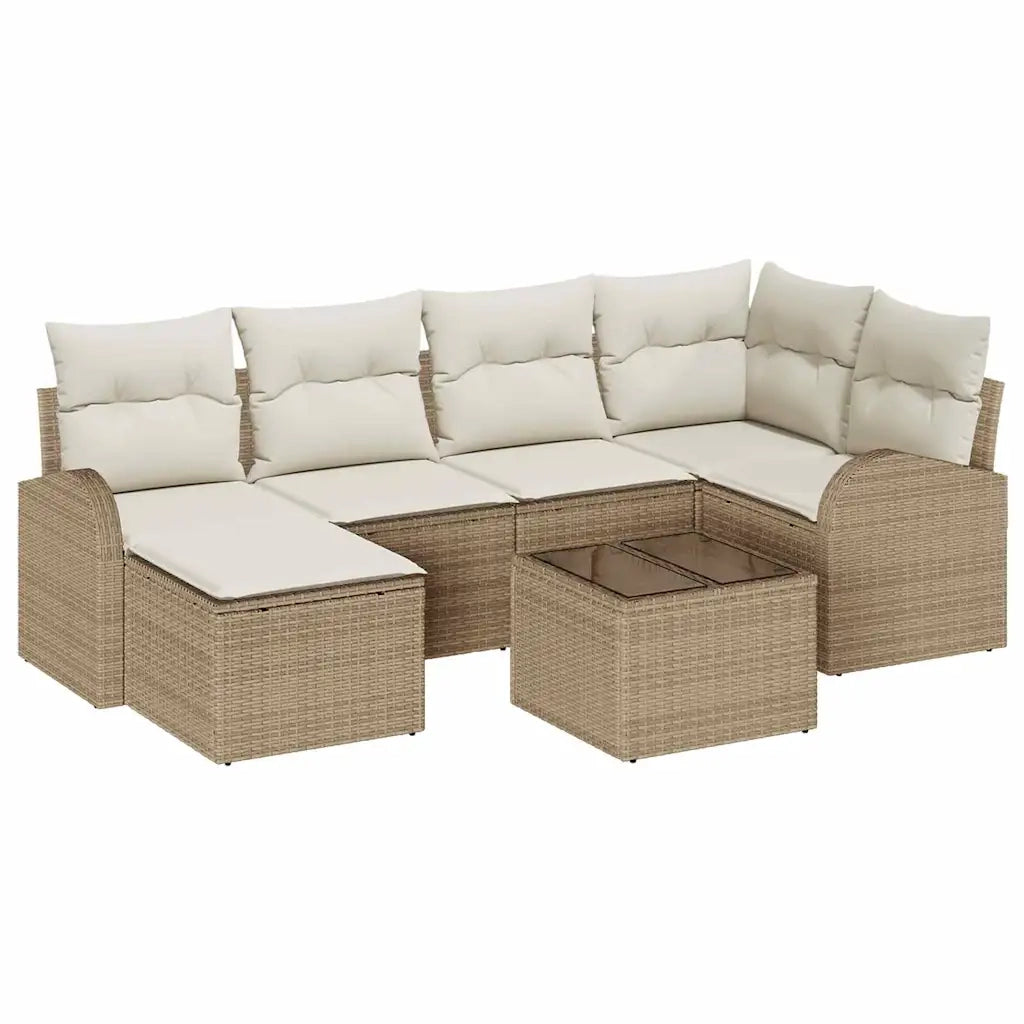 Set di divani con cuscino 7 pcs Beige e Bianco polyrattan 3354790