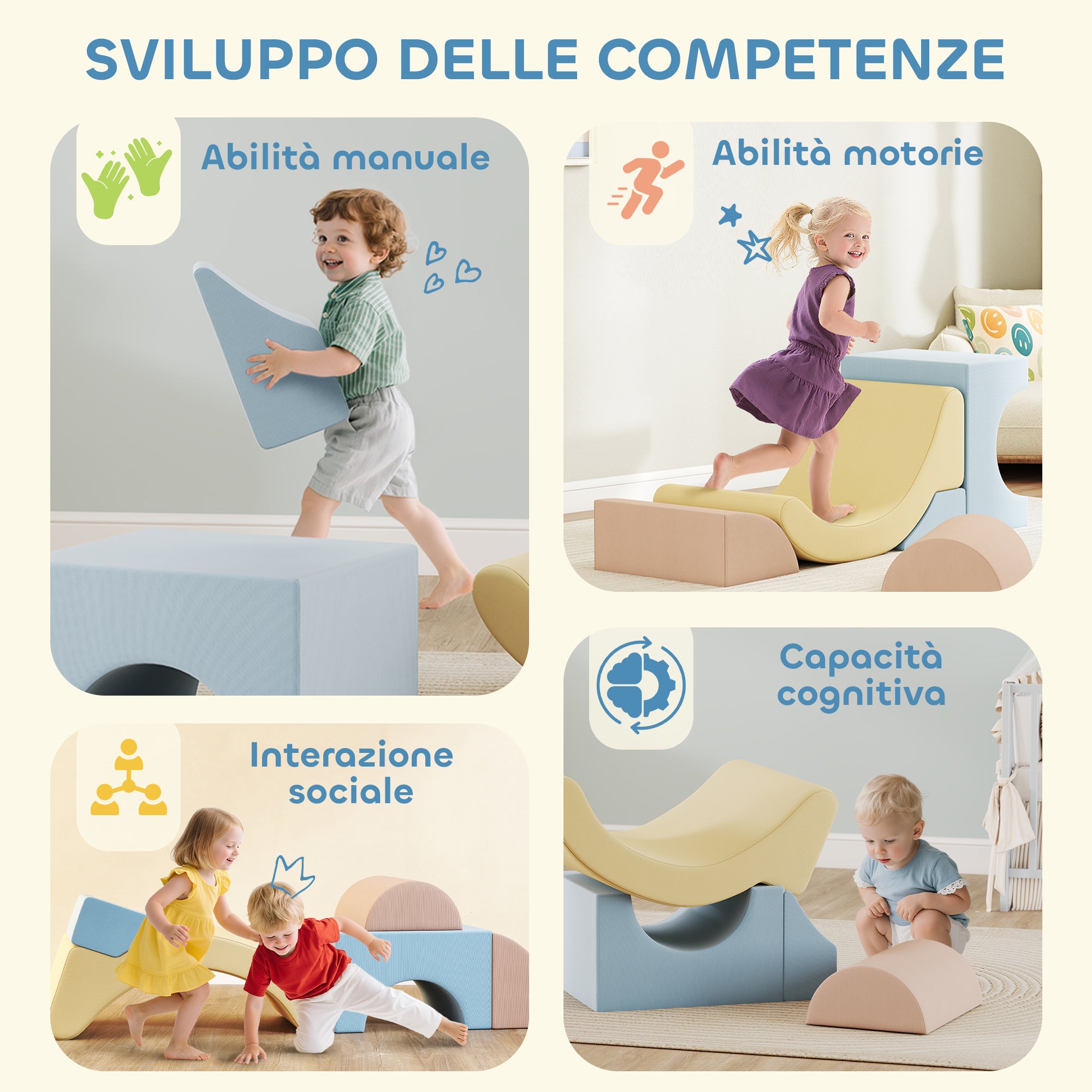 Set 5 Costruzioni Morbide per Bambini Rivestimento in Velluto Sfoderabile e Lavabile Multicolore