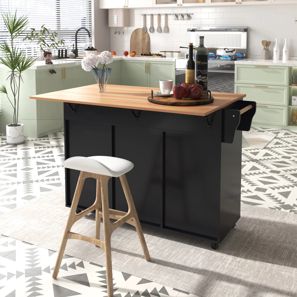 Carrello da cucina con 2 cassetti; 3 ante; piano ribaltabile; portaasciugamani e 5 ruote; in MDF; 129x46x91;5 cm