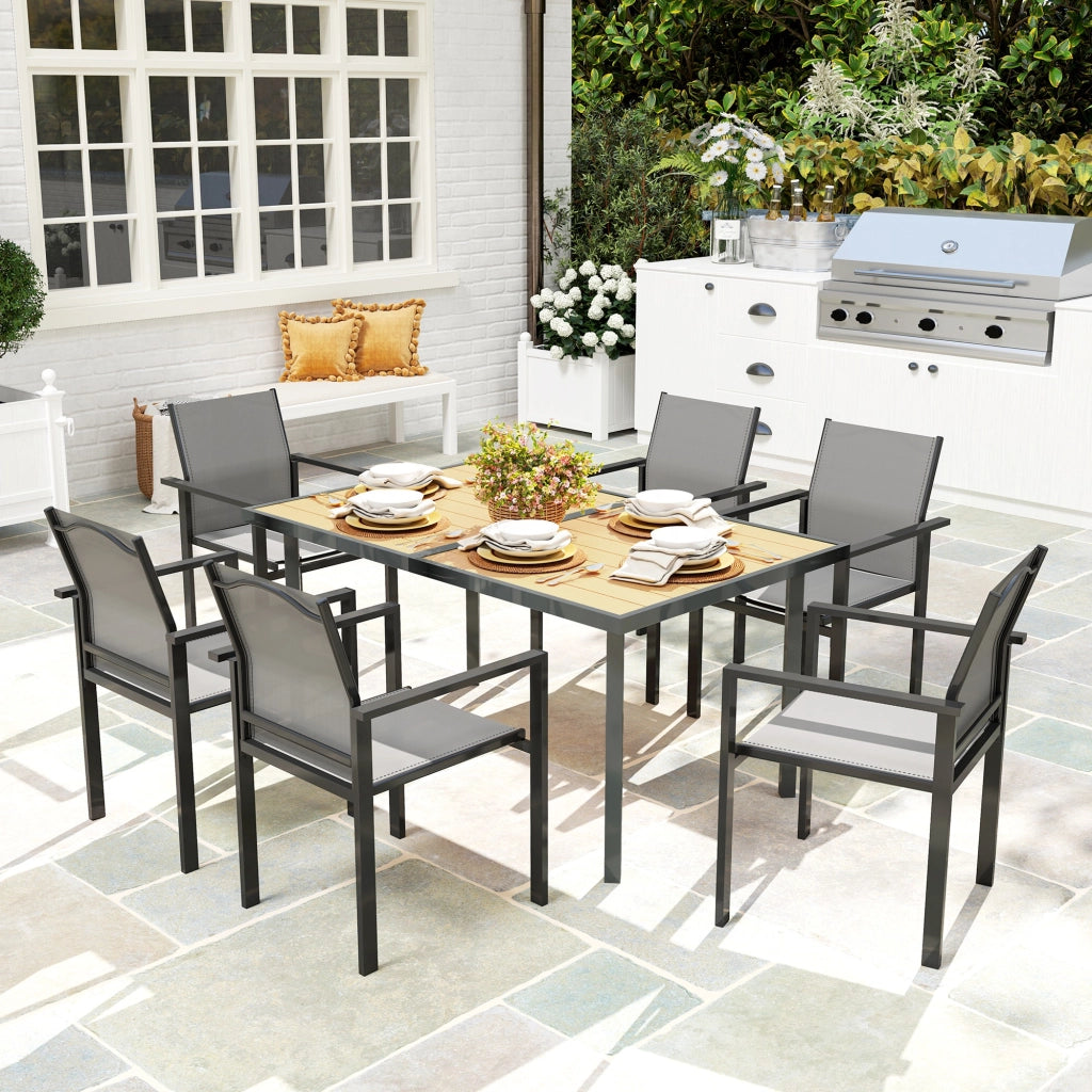 Tavolo da pranzo per giardino 6 persone con piano effetto legno ¨C zephmum ¨C 150x90x72 cm