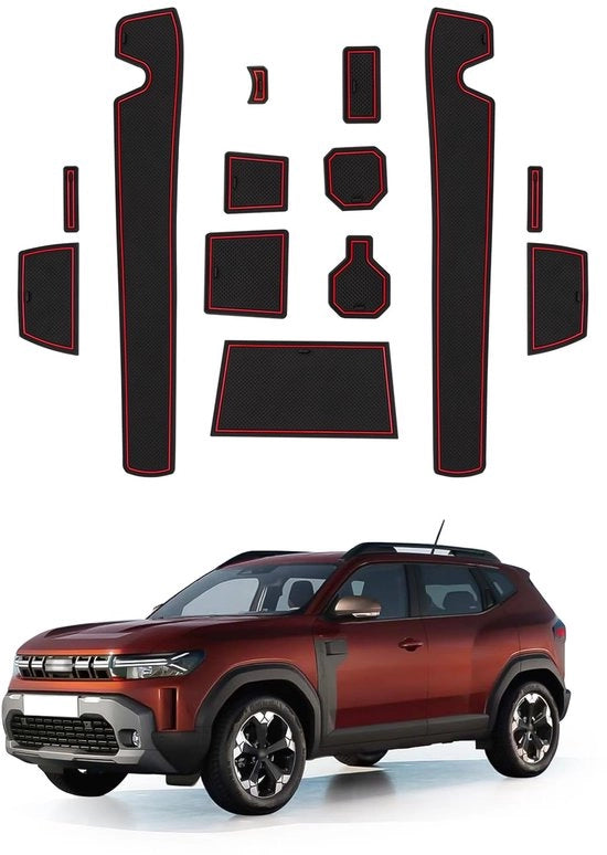 Materassini antiscivolo per Dacia Duster 3 III 2024-2025, tappeti in gomma per contenitore di archiviazione nella console centrale, tappeto per contenitore di bicchieri, tappeto antiscivolo per laurenze (rosso) P1310