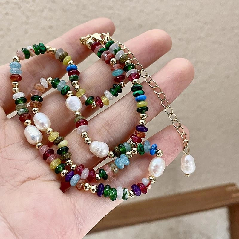 Collana vintage con perline di cristallo naturale e perle d'acqua dolce, regalo di Natale o compleanno.