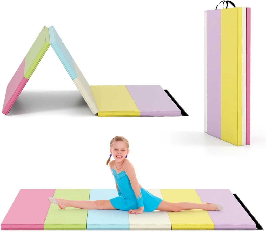 Tappetino da Ginnastica Pieghevole, Tappetino Portatile e Leggero con Maniglie, Tappetino per Yoga e Allenamenti per Stretching e Capriole da Casa e Palestra