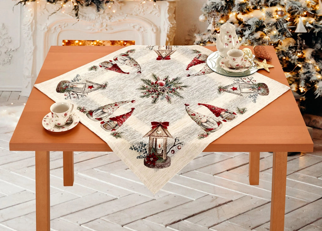 Tovaglia Centrotavola Centrino Tavolo Fantasie Natalizie Cinigliato Piazzato Made Italy - 90x90 - Magic Noel