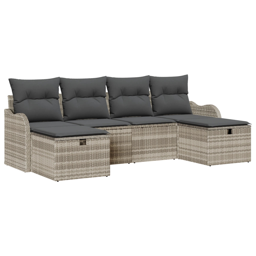Set di 6 Pezzi di Divano da Giardino con Cuscini Grigio Chiaro Rattan Polietilene