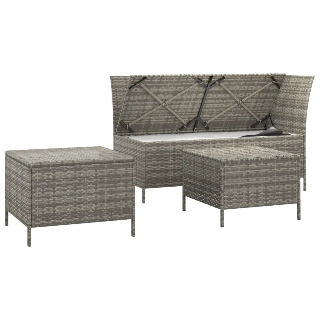 Set Divani da Giardino 3 pz con Cuscini in Polyrattan Grigio 319693