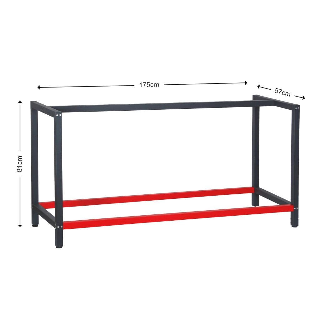 Telaio per banco da lavoro in acciaio antracite-rosso, gambe per banco da lavoro, telaio per tavolo 175 x 57 x 81 cm