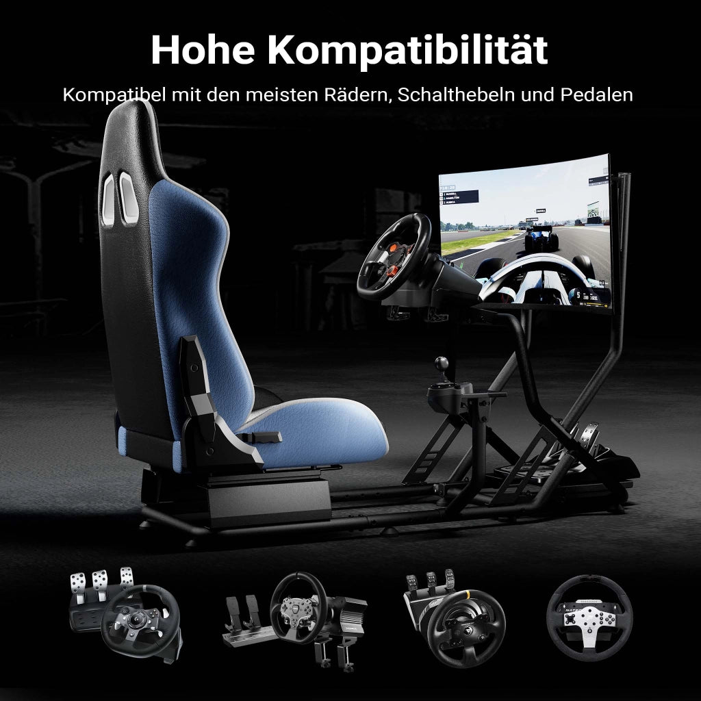 Postazione simulatore di guida 71 x 136 x 108 cm, con cockpit, reggi monitor e sedia gaming con portata max 100 kg, fissaggi per volante, leva del cambio e pedali