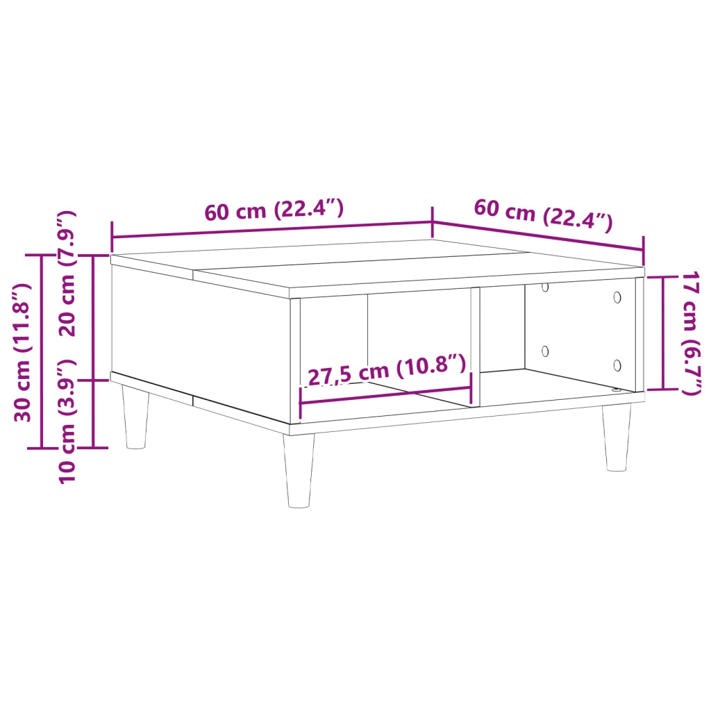 Tavolino da caffÃ¨ nero in rovere 60x60x30 cm in legno composito