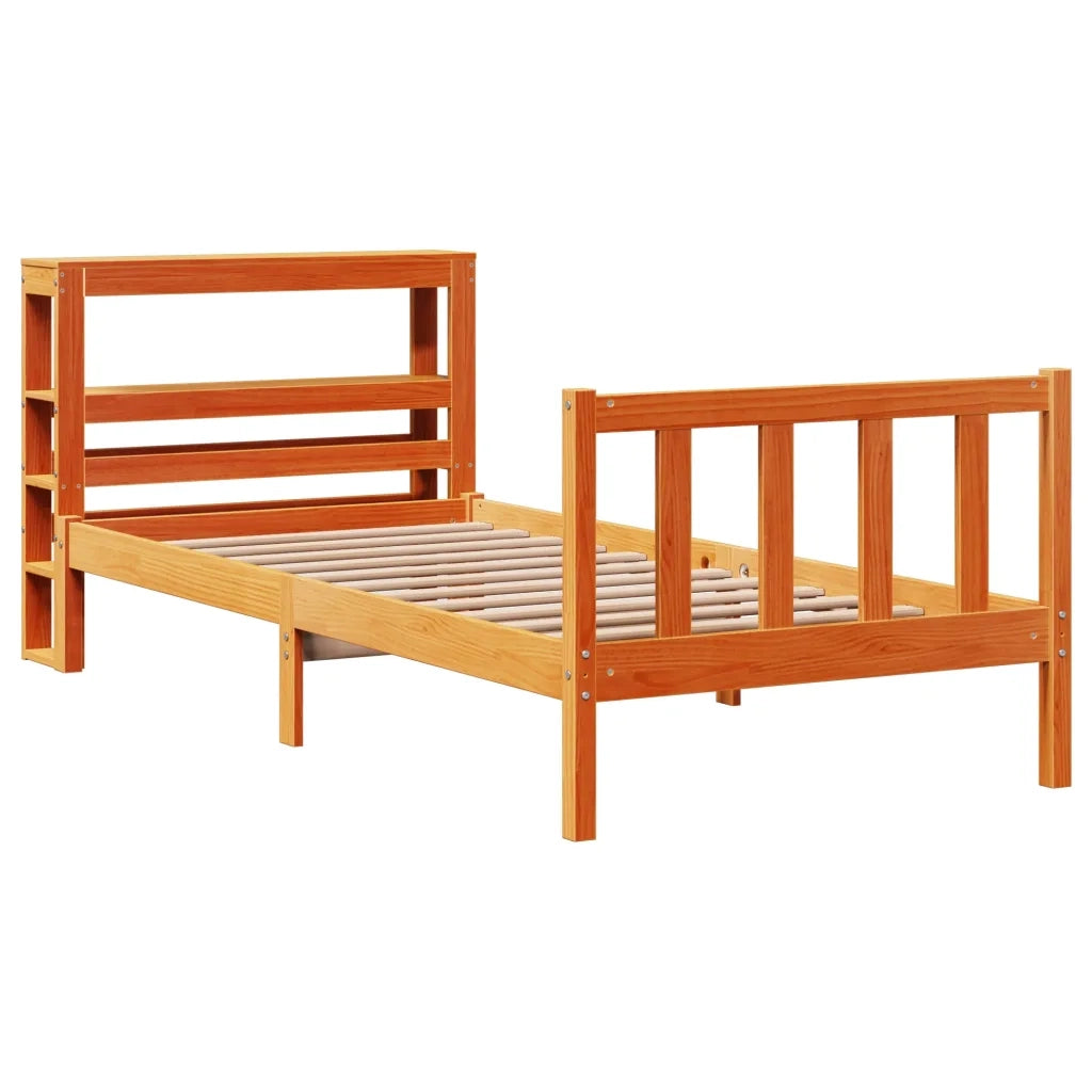 Giroletto con Testiera Marrone Cera 90x190 cm Massello Pino