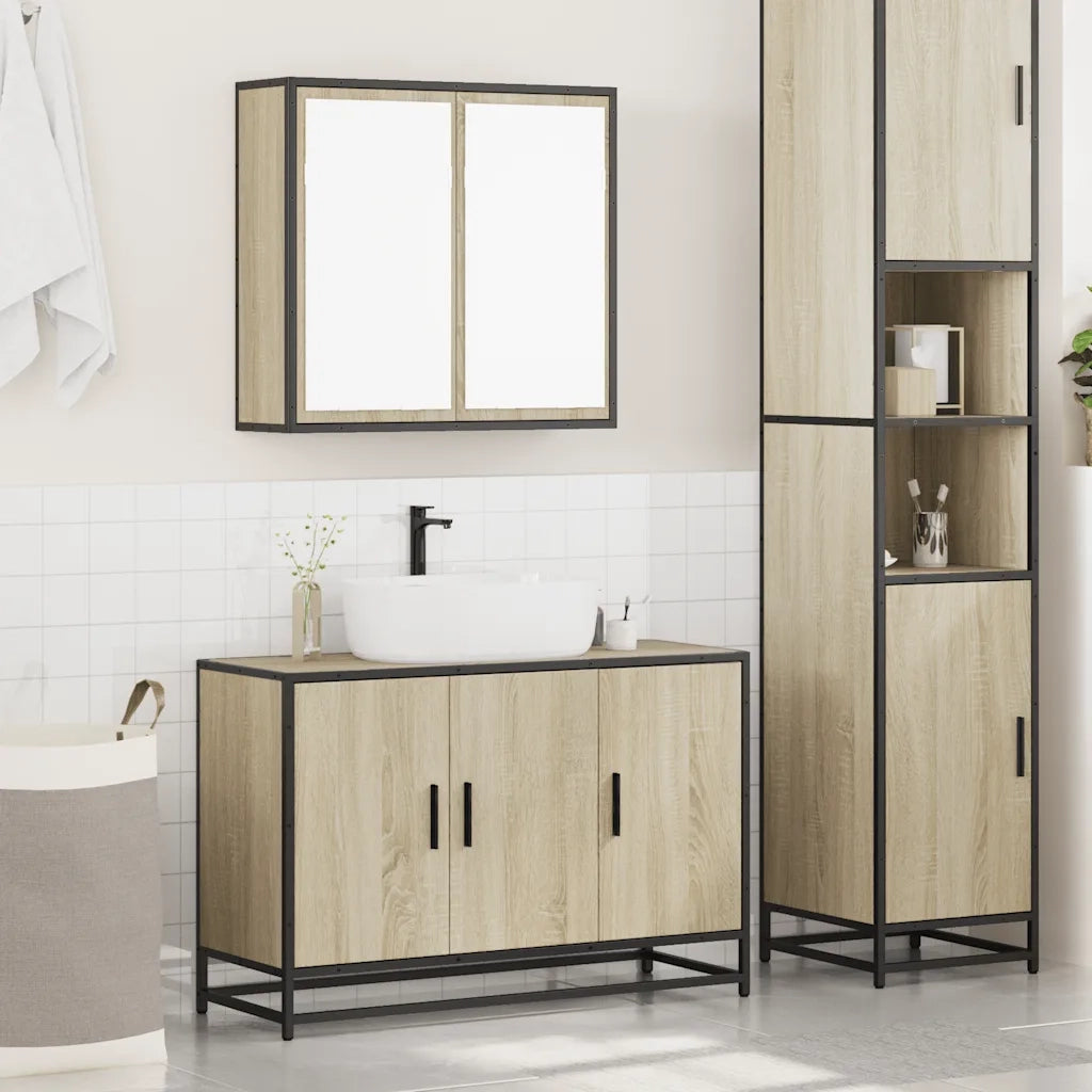 Set Mobili da Bagno | Armadio da bagno 2 pz Rovere Sonoma in Legno Multistrato