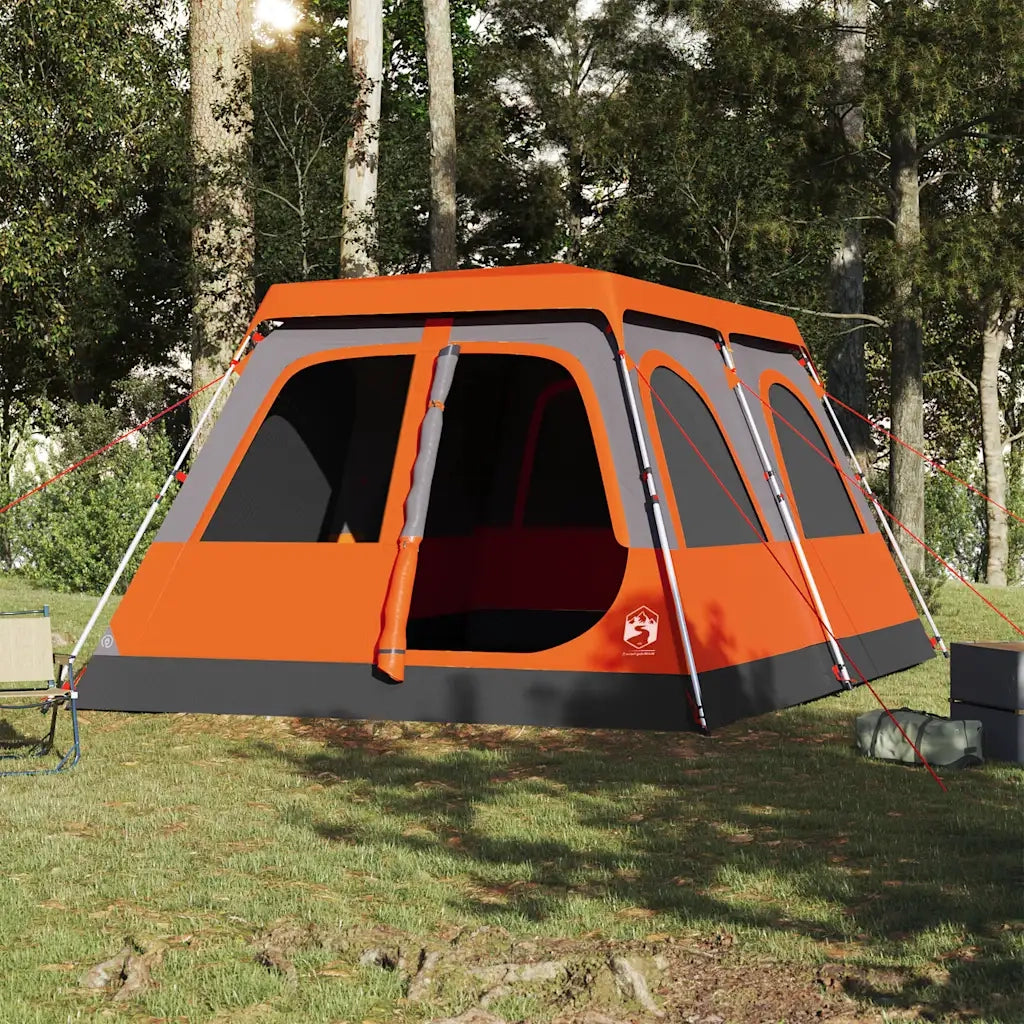 Tenda a Cupola 10 Persone-Tenda da campeggio Grigio e Arancione a Rilascio Rapido