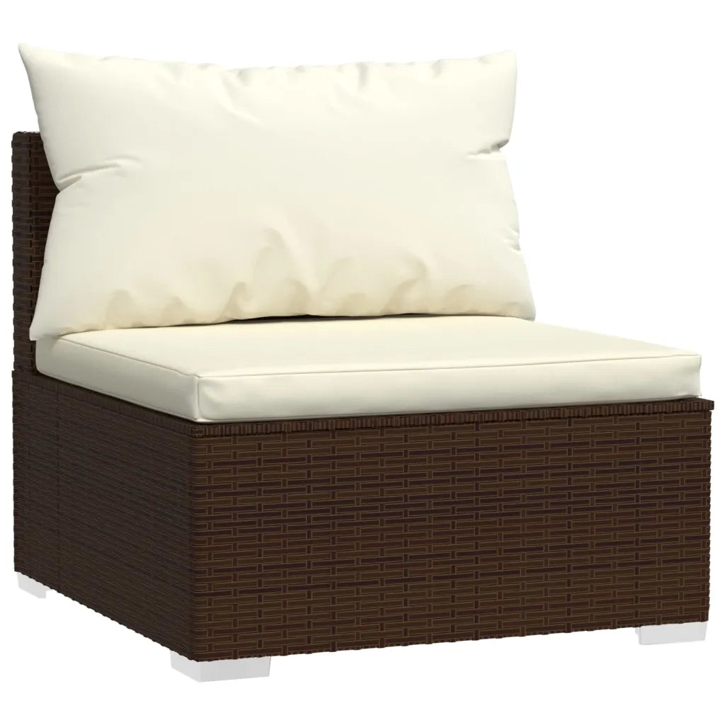 Divano a 3 Posti con Cuscini-Sofa 3 Posti con Cuscini in Polyrattan Marrone