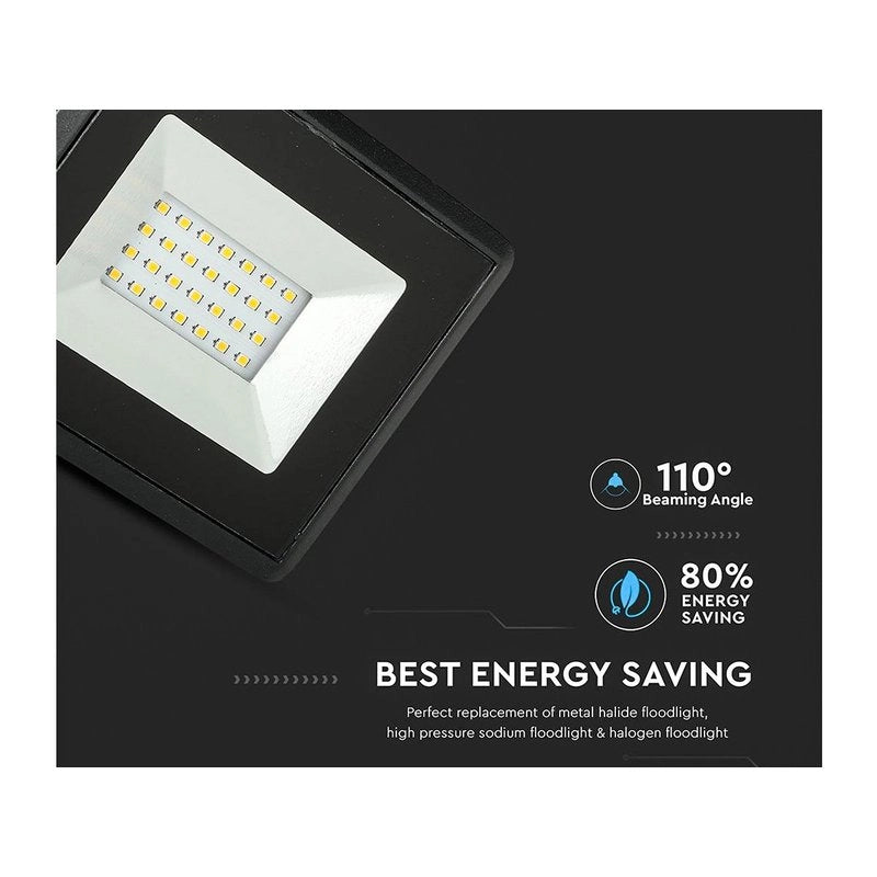 Faro Led Flood Light 20W Carcassa Nera IP65 Caldo 3000K Super Slim SKU-215946