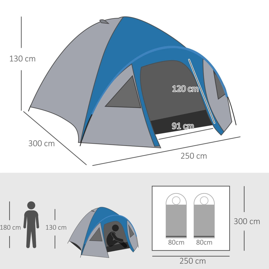 Tenda a cupola per 4 persone con doppia parete, blu