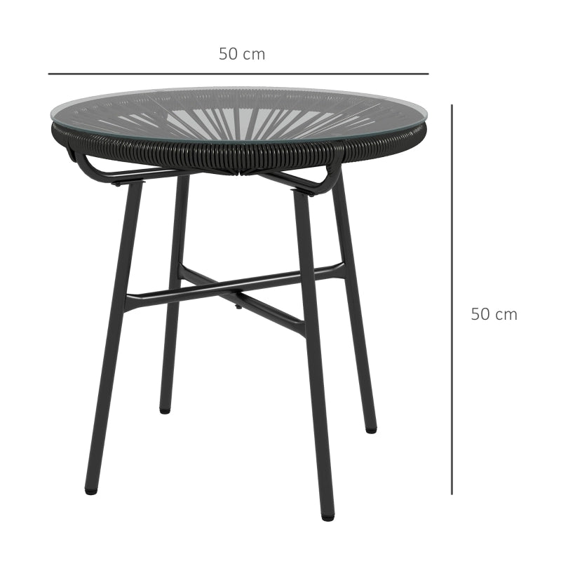 Tavolino Da Esterno In Stile Boho 50 X 50 X 50 Cm In Rattan Nero Con Piano In Vetro Temperato