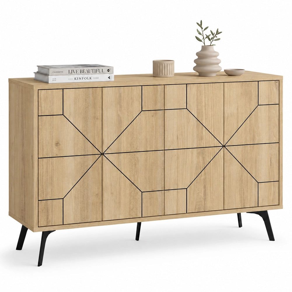 Madia con 4 Ante Credenza Design Geometrico Moderno in Legno 123x77 cm Quercia