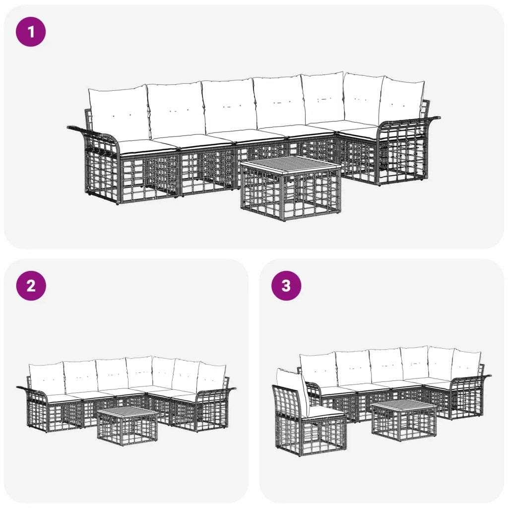 Set di divani da esterno 7 pcs Nero e Grigio scuro Poliestere