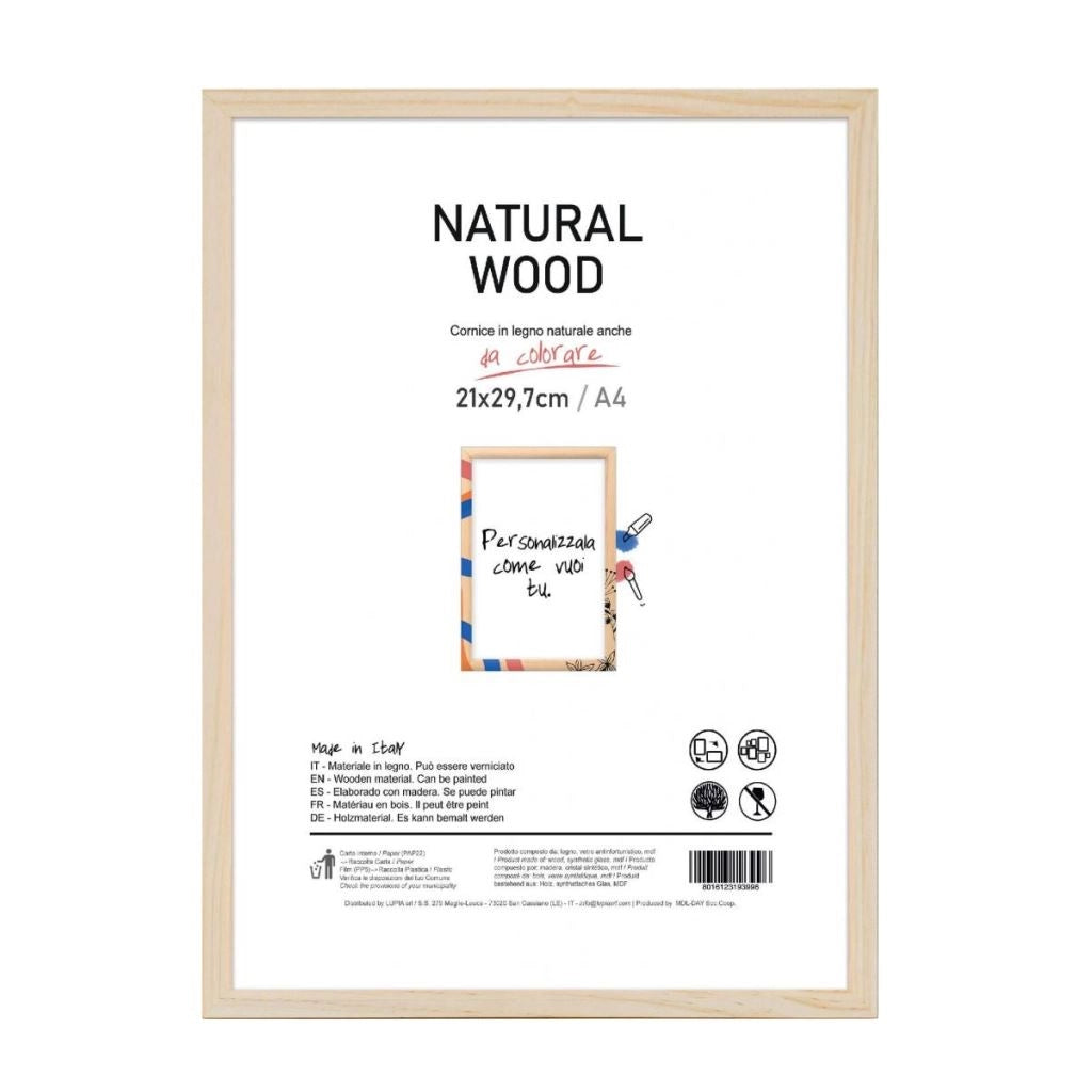 Cornice Portafoto da Parete Natural Wood A4 29,7 x 21 cm
