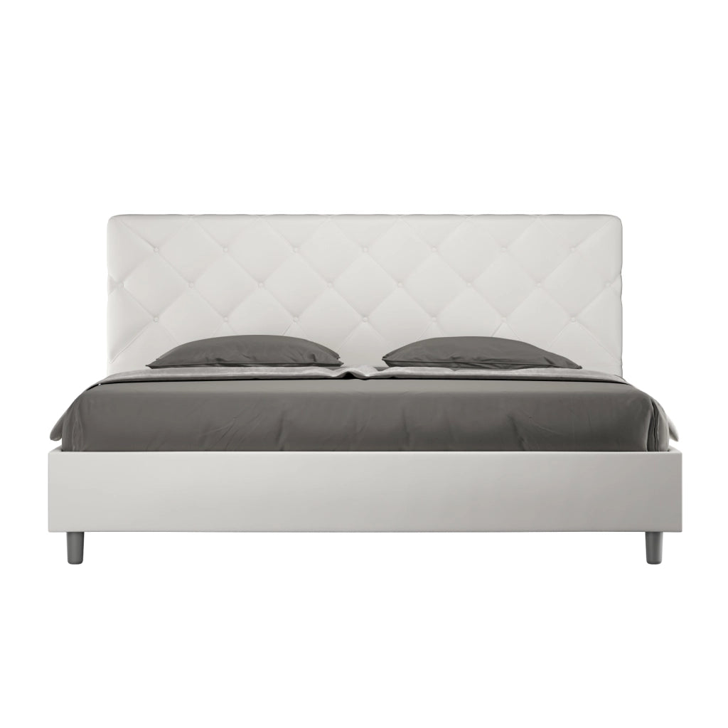 BS COM Letto senza rete imbottito 180x190 similpelle bianco