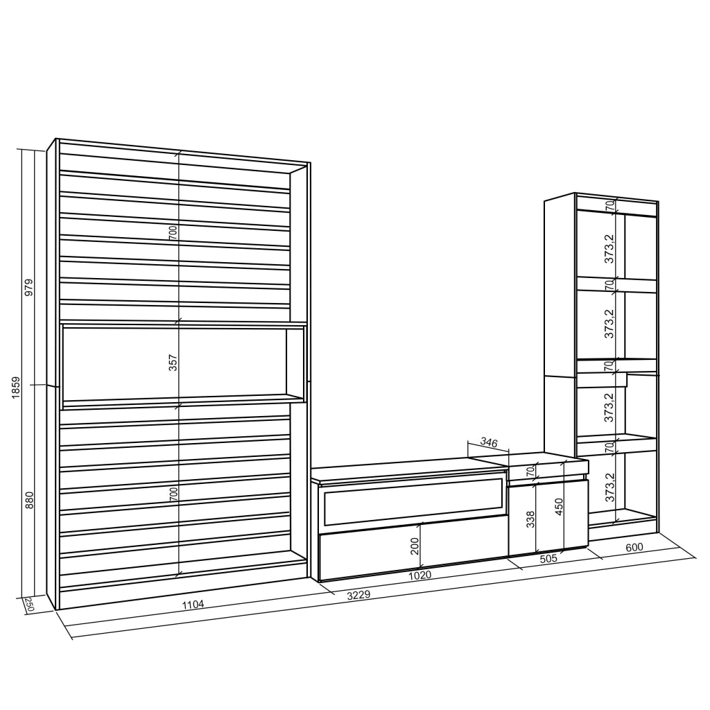 Mobile TV, Soggiorno, 320x35x186cm, Camino elettrico, colore Rovere e nero RF2593