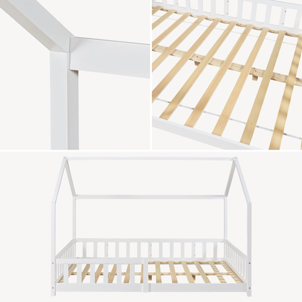 Letto Francese Hesel per Cameretta Forma di Casetta con Materasso 140 x 200 cm Bianco [en.casa]