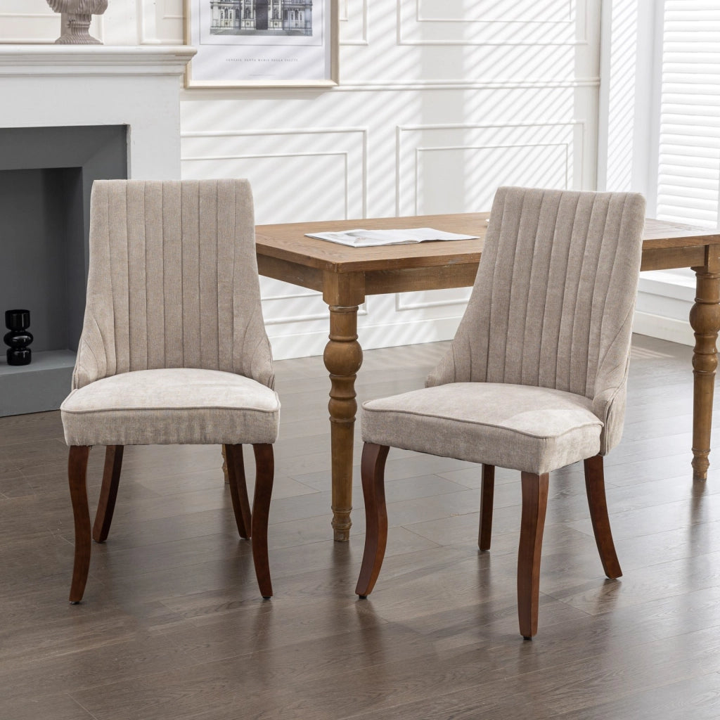 Sedie da Pranzo Imbottite in Tessuto ¨C MINIMAL ¨C Set 2 Pezzi, Gambe in Legno Massello, Beige