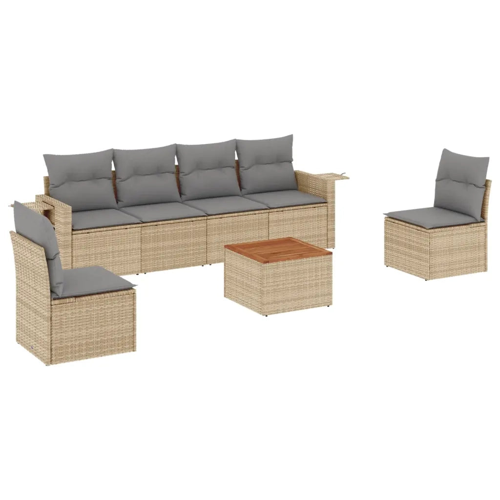 Set Divano da Giardino 7 pz con Cuscini Beige Misto Polyrattan
