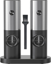 Set di macinatore di sale e pepe con alimentazione a batteria LED - regolazione della finitura - macchine di affilatura ceramica - base di stoccaggio - set da 2