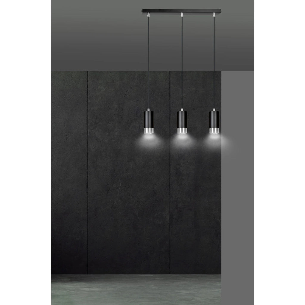 Lampadario 3 Luci Ivar Con Cilindri In Acciaio Nero E Cromo