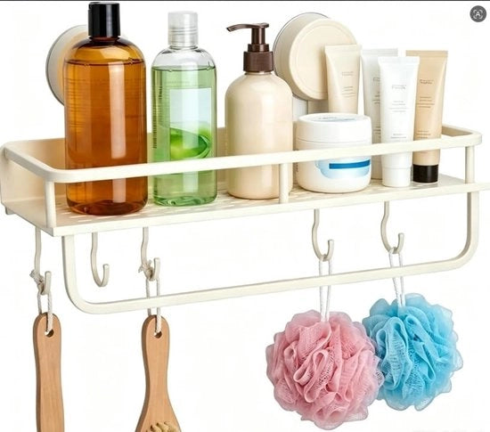 Pannello doccia con chiodo a vite senza foratura, bianco, 5 kg di capacità di carico, accessorio per la doccia, rimovibile, organizzatore per la doccia in acciaio inossidabile, pannello doccia con 4 ganci per doccia, shampoo e balsamo capillare