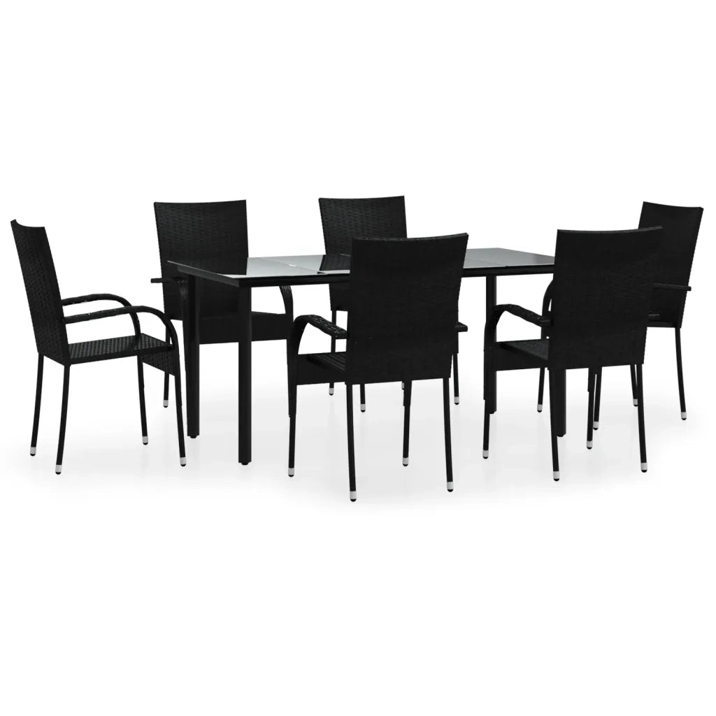 Set da Pranzo da Giardino 7 pz Nero in Polyrattan cod mxl 42805