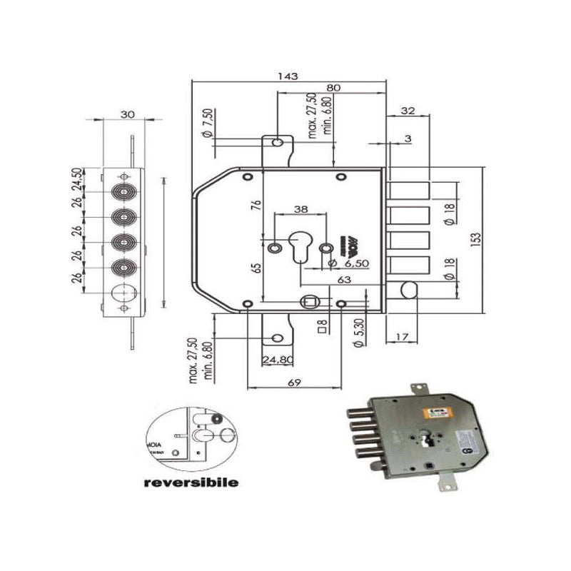 Serratura Sic.Triplice Dx Cil. E63 Ap954 Moia