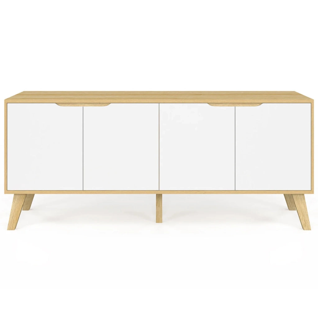 IDMarket - Credenza bassa scandinava 140 cm FINN in legno effetto faggio 4 ante bianche