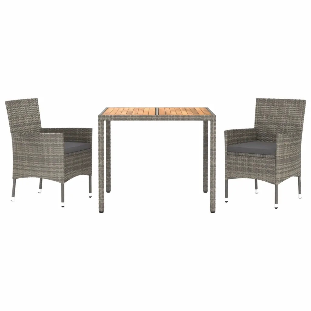 Set da Pranzo da Giardino 3 pz | Set Salotto da Giardino con Cuscini in Polyrattan Grigio
